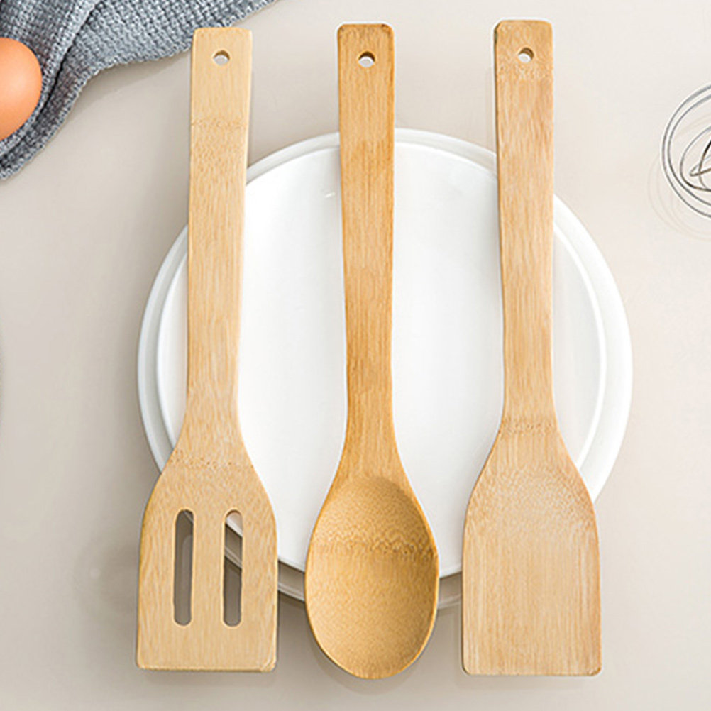 Home Cooking Utensils - 5Pcs Bamboo Cooking Utensil Set Premium