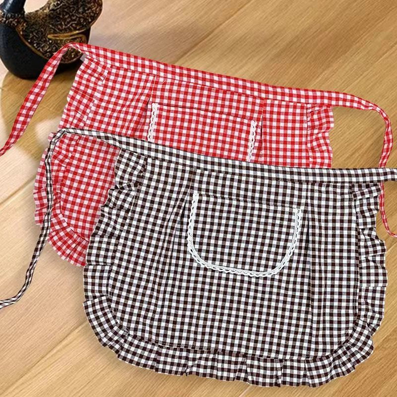 Half Waist Square Check Apron  - Home Cooking On avaliação e preço