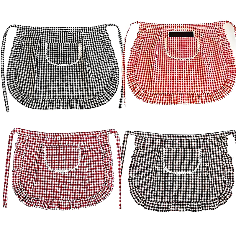 Half Waist Square Check Apron  - Home Cooking On avaliação e preço