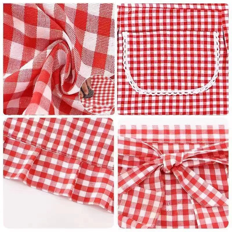 Half Waist Square Check Apron  - Home Cooking On avaliação e preço